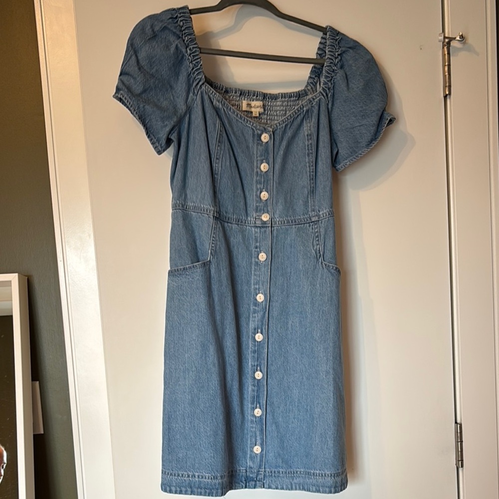 Madewell Blue Puff Sleeve Mini Dress